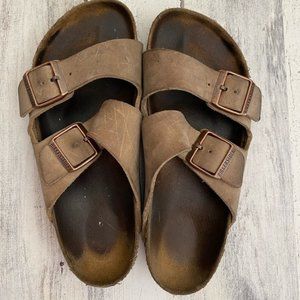 Birkenstock Arizona Suede Leather Taupe Two Strap Sandals EU39 US:8/8.5 Unisex